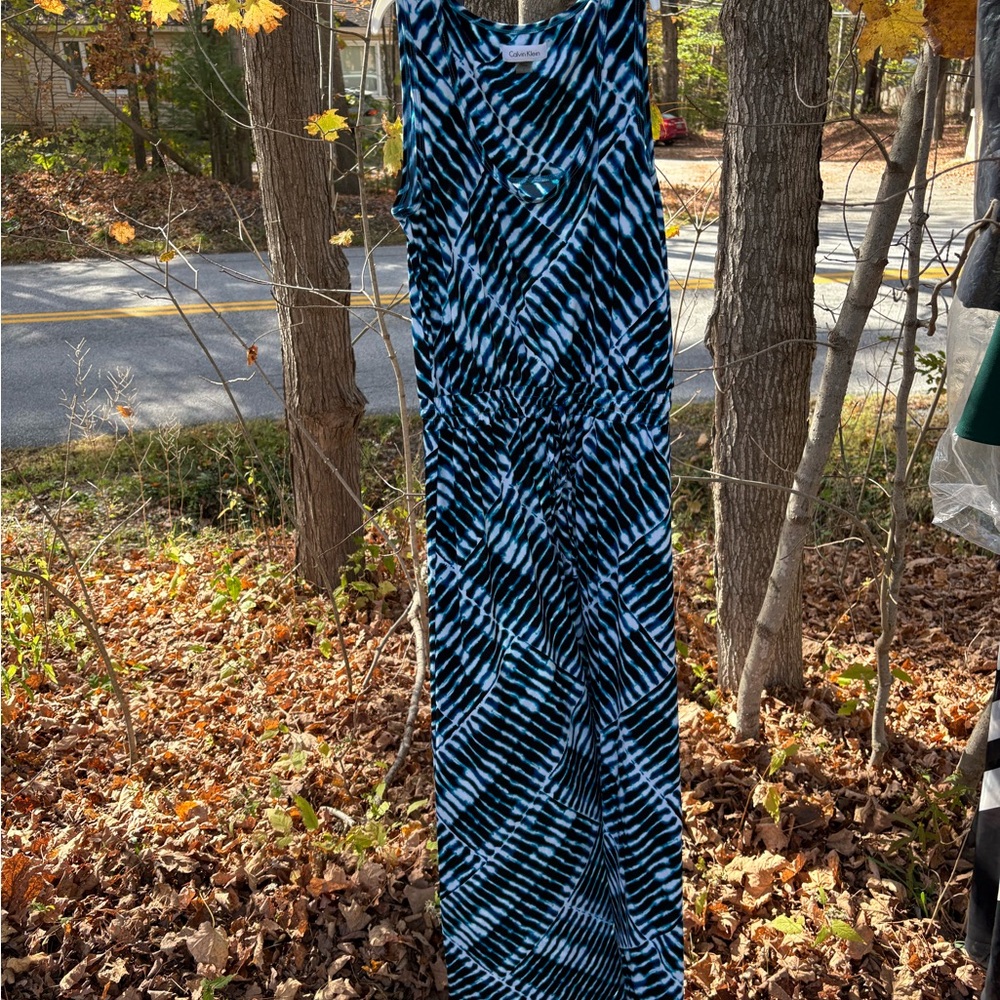 Calvin Klein Black and Blue Geometric Maxi Dress